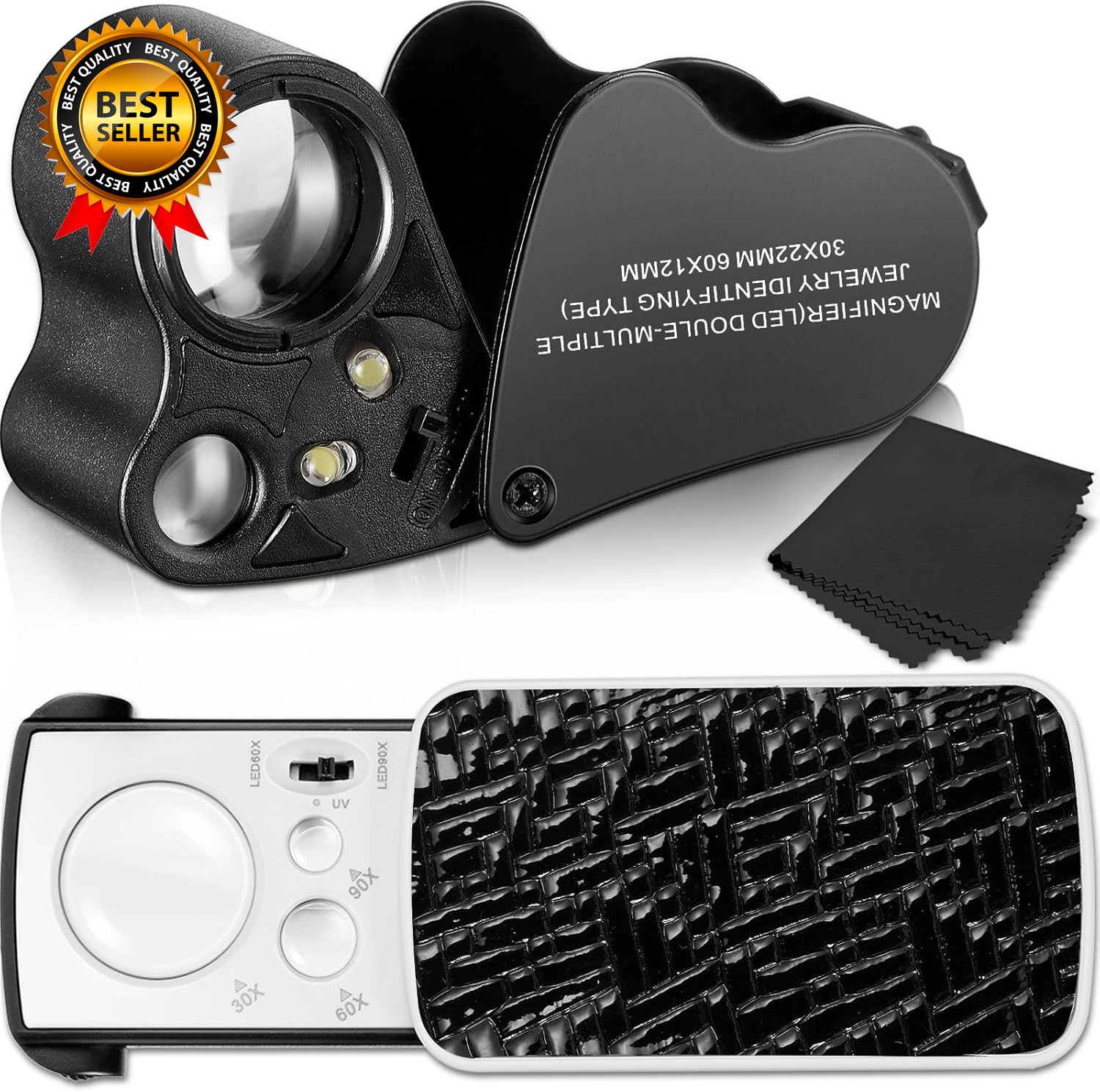 2 Pieces Jewelers Loupe 30X 60X 90X Illuminated Eye Loupe Magnifier Jewelry