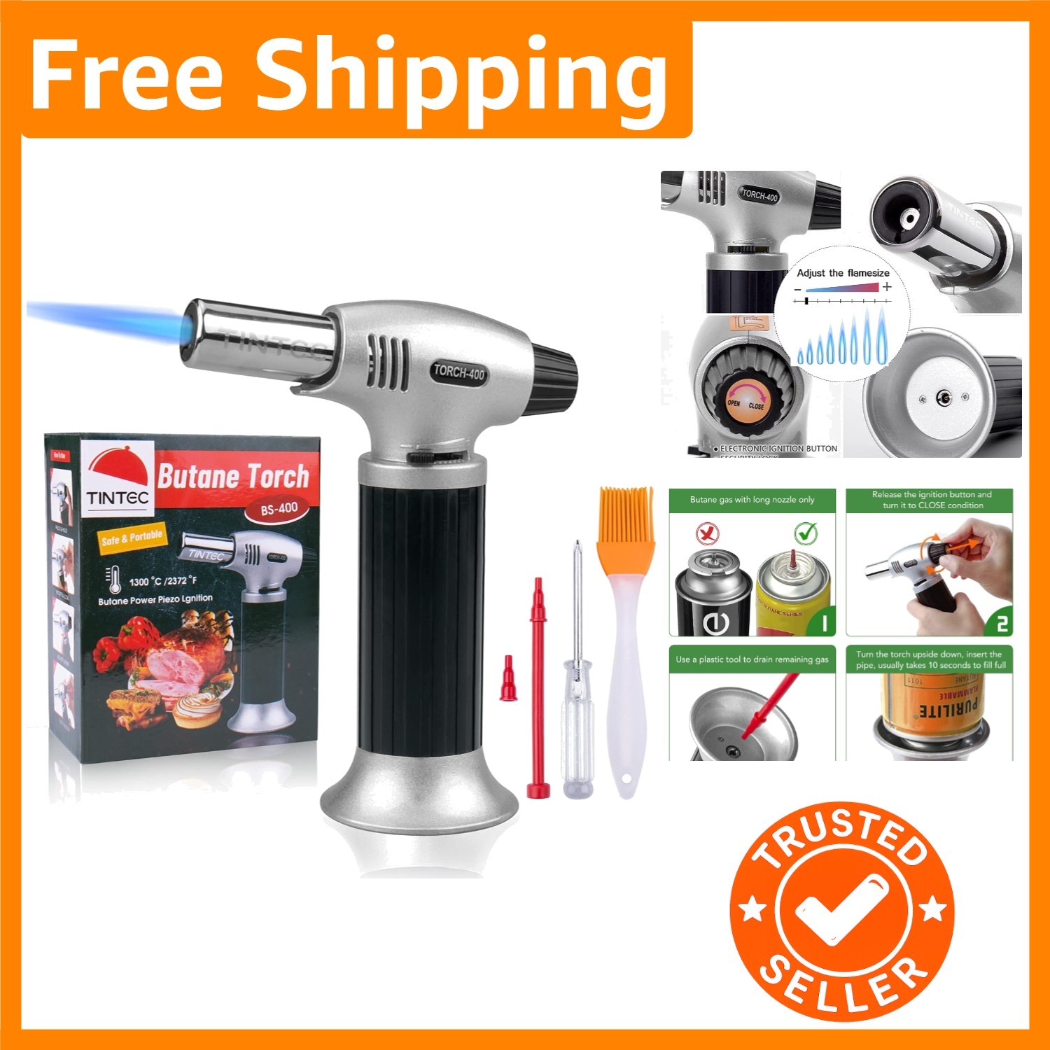 Professional Chef Cooking Torch - Adjustable Flame, Compact & Portable Design
