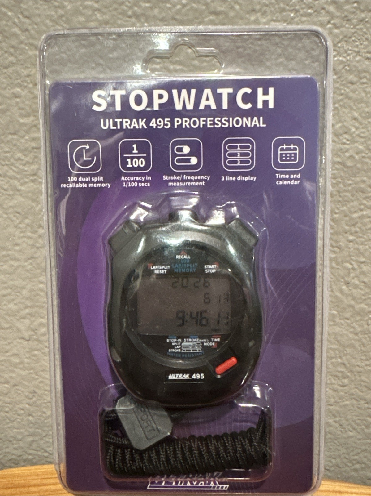 Ultrak 495 Professional Digital Stopwatch 100 Lap Memory Coaching, Black New