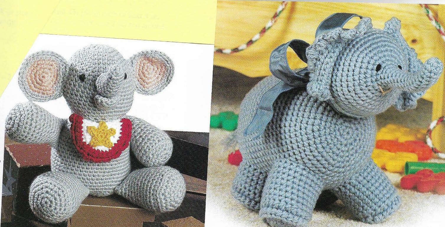 2 ELEPHANTS ON PARADE STUFF ANIMALS TOY CROCHET PATTERN INSTRUCTIONS