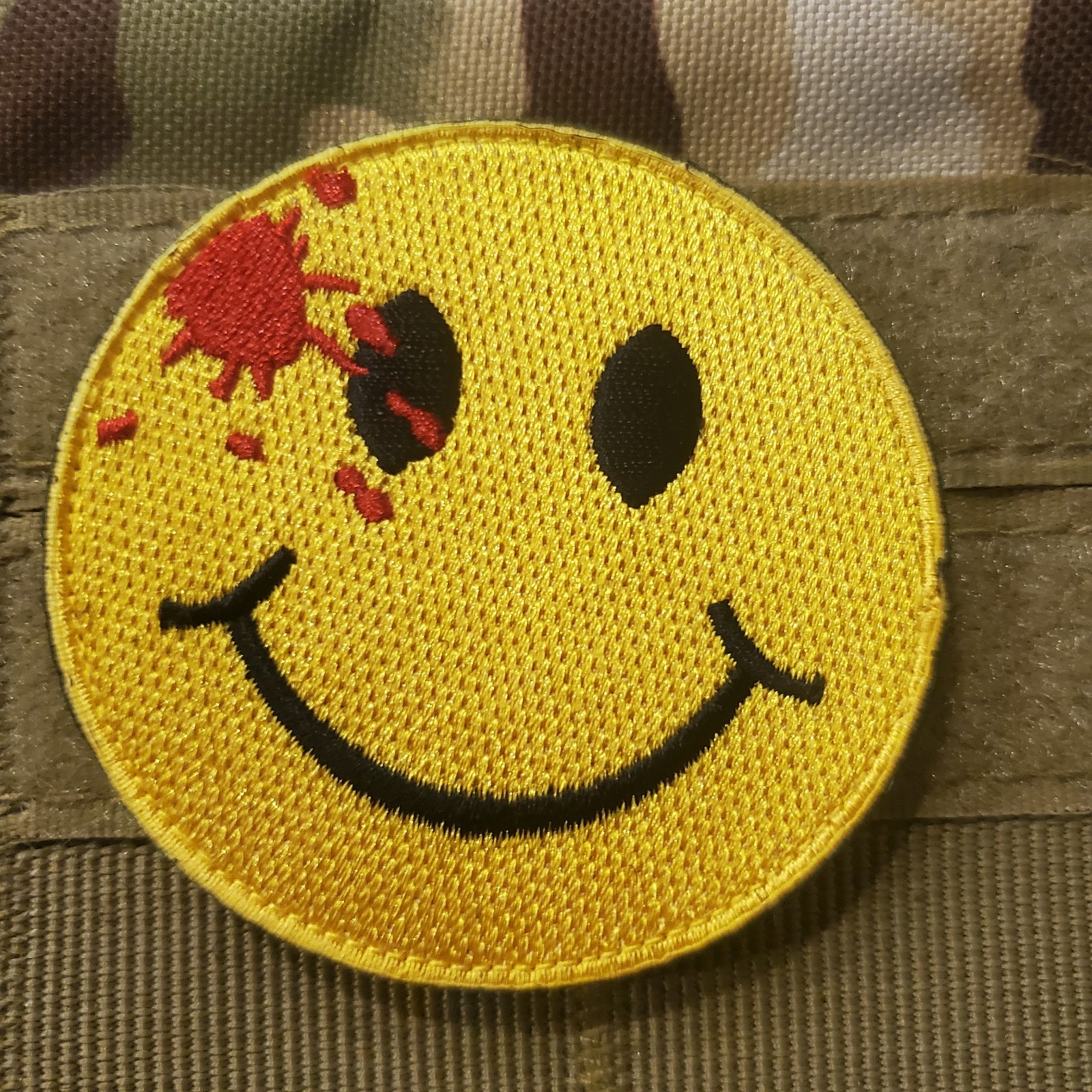 SMILE BLOOD SPLATTER Sarcastic Tactical Morale Patch HOOK BACKING