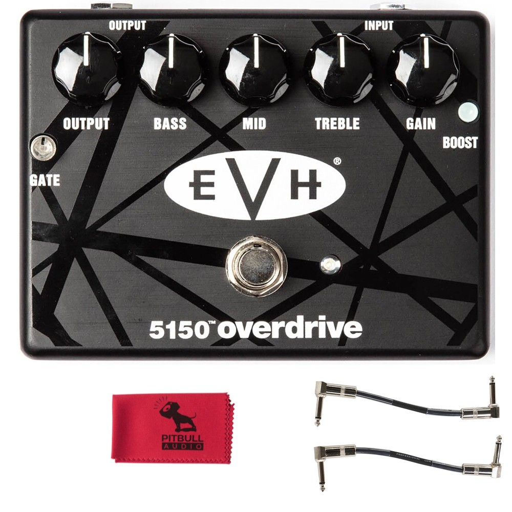 MXR EVH 5150 Overdrive Distortion Pedal w/ Patch Cables & Pitbull Audio Cloth
