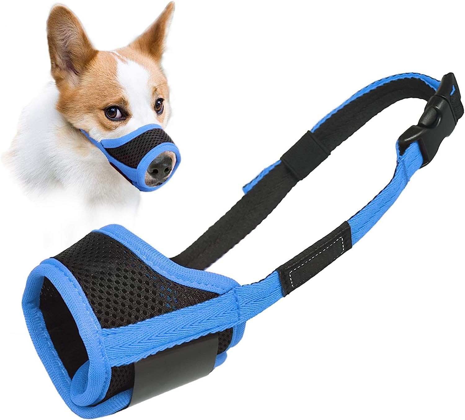 LUCKYPAW Dog Muzzle Anti Biting Barking and Chewing with S-Snout(4¾-6"), Blue