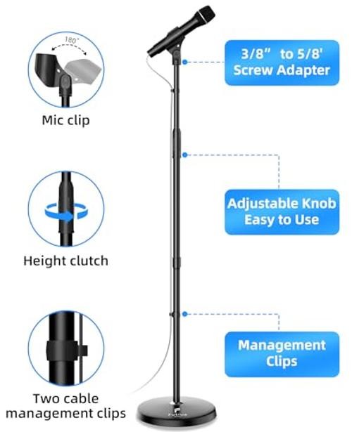 Microphone Stand Mic Floor Stand, Adjustable Height from 39" to 66", 180°
