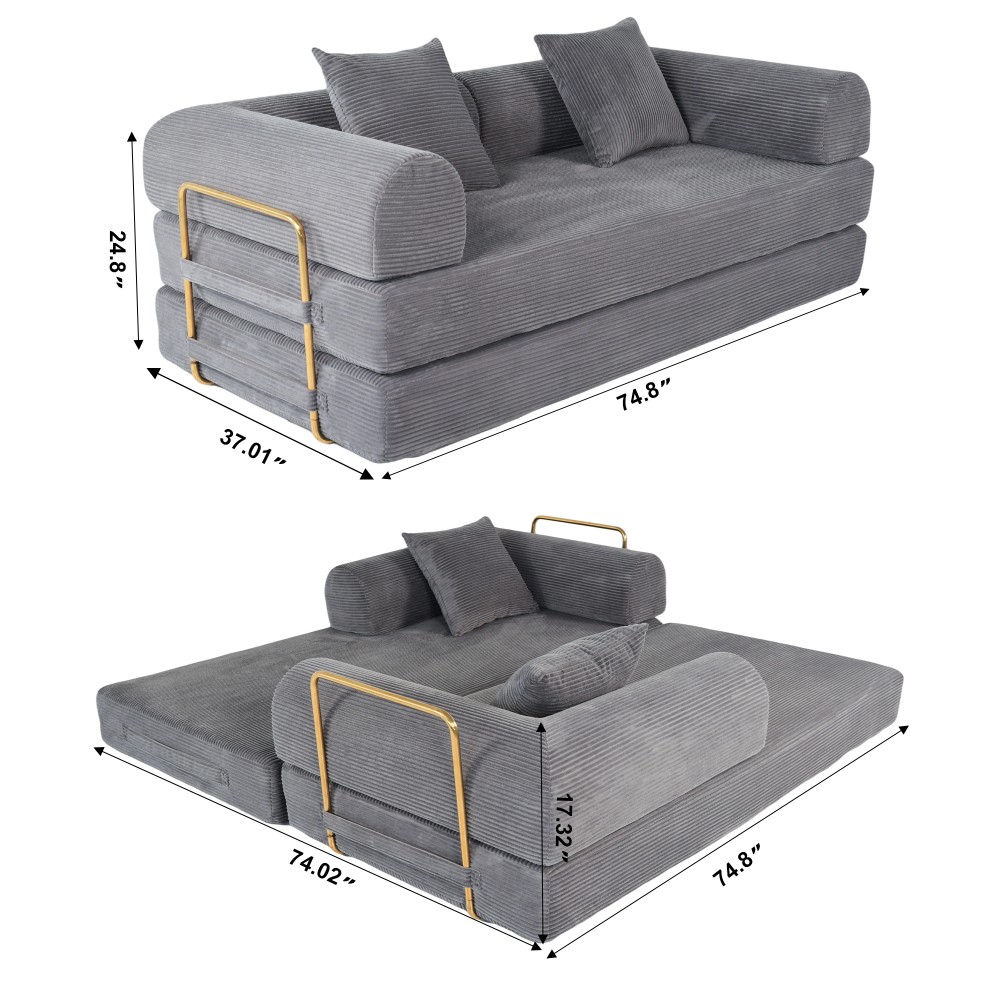 Foldable Sofa Bed 75", 3-Seater Sleeper w/ Memory Foam for Apartment