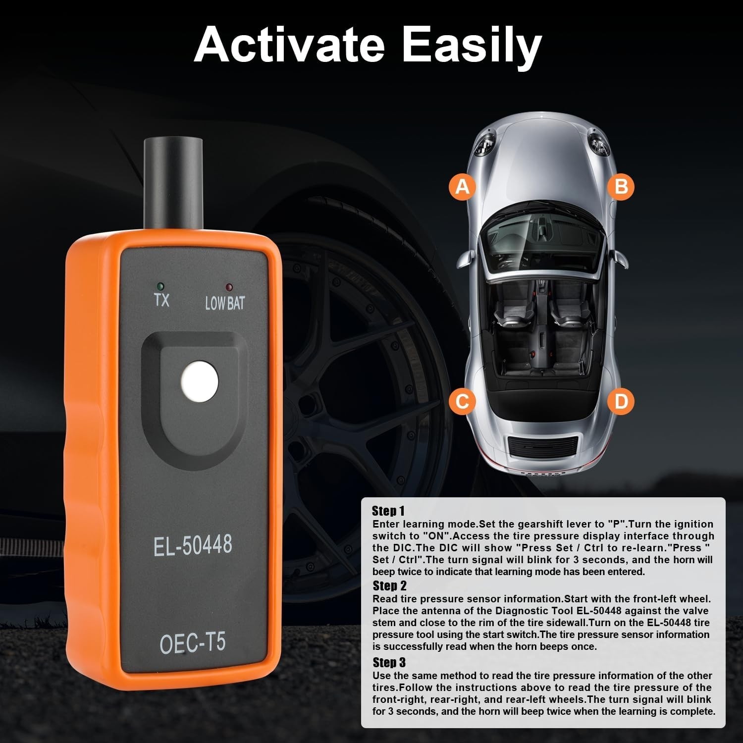 Universal TPMS Sensor Programming Tool - Fast 3-Step Activation for Cars