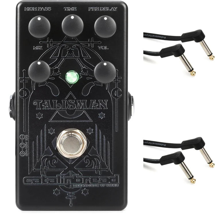 Catalinbread Talisman Plate Reverb Pedal with Patch Cables - Blackout
