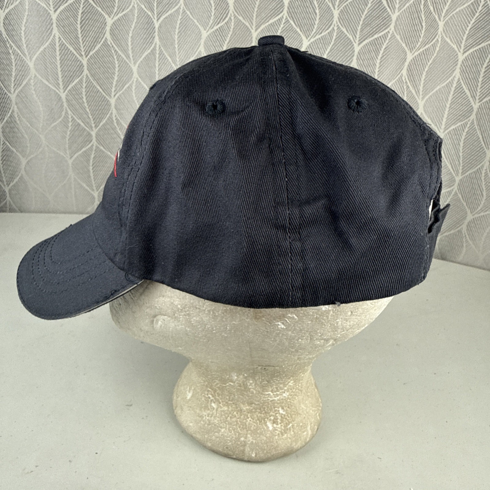 BUDWEISER White Red Shield Logo on Navy Hat Cap Cotton Hook Loop White Bill Edge