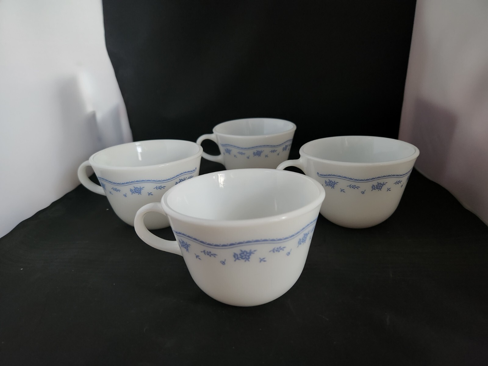 Lot Of 4 Corning Ware Milk Glass Morning Blue Cups