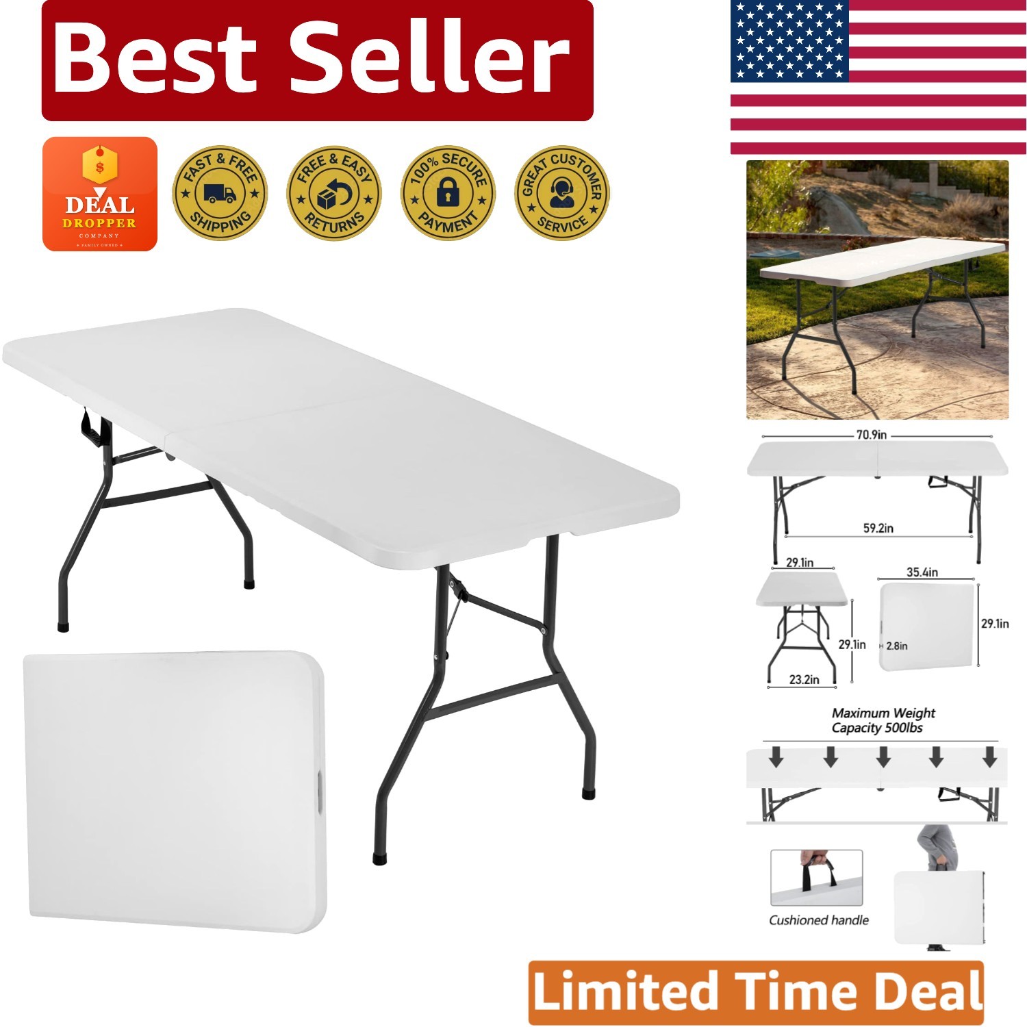 Versatile 6 FT Portable Folding Table - Ideal for Parties and Family Gatherings