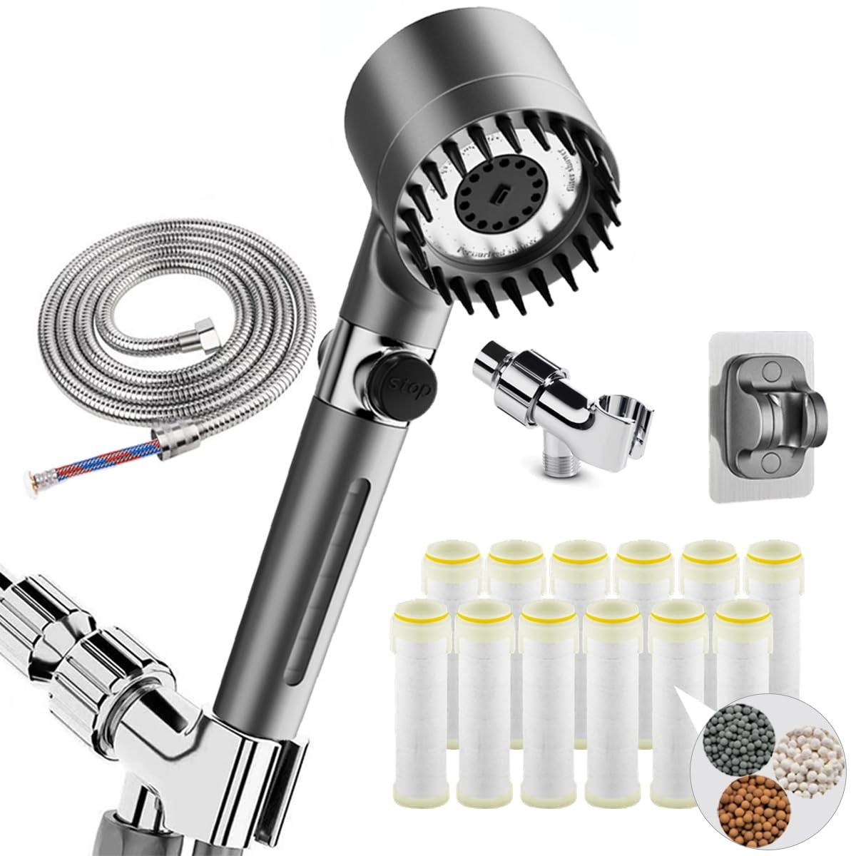 HOTIMO Filtered Shower Head with Handheld - High Pressure 3 Spray Modes Gray