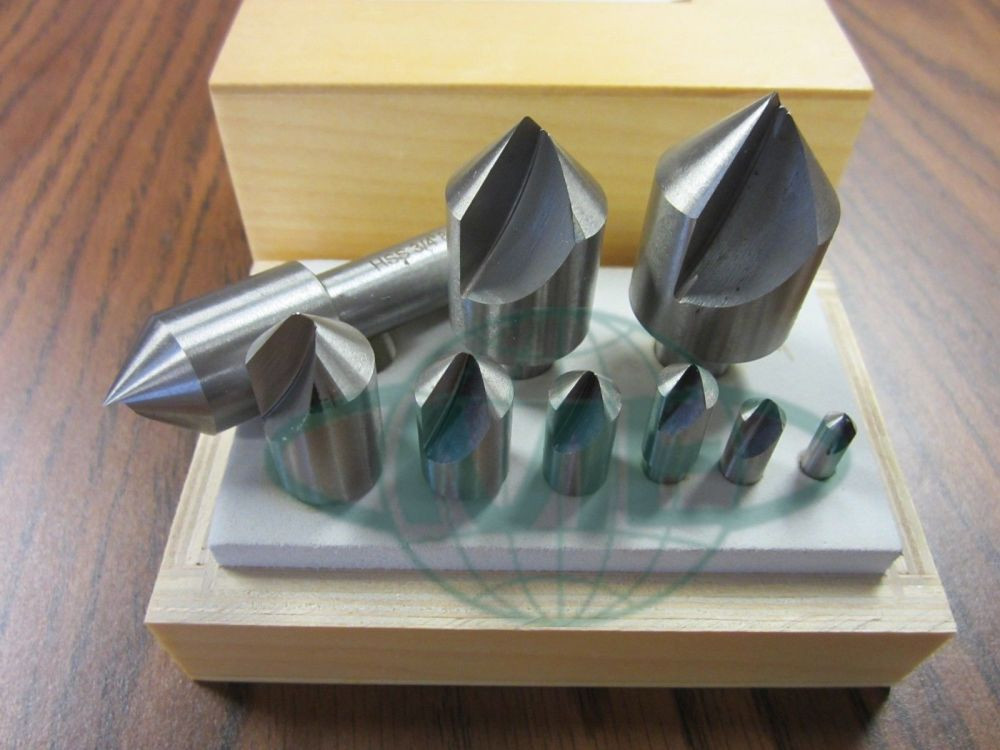 9pcs/set Single Flute Counter Sinks, 82 degree, 3/16 to 1" # 540B-100---new