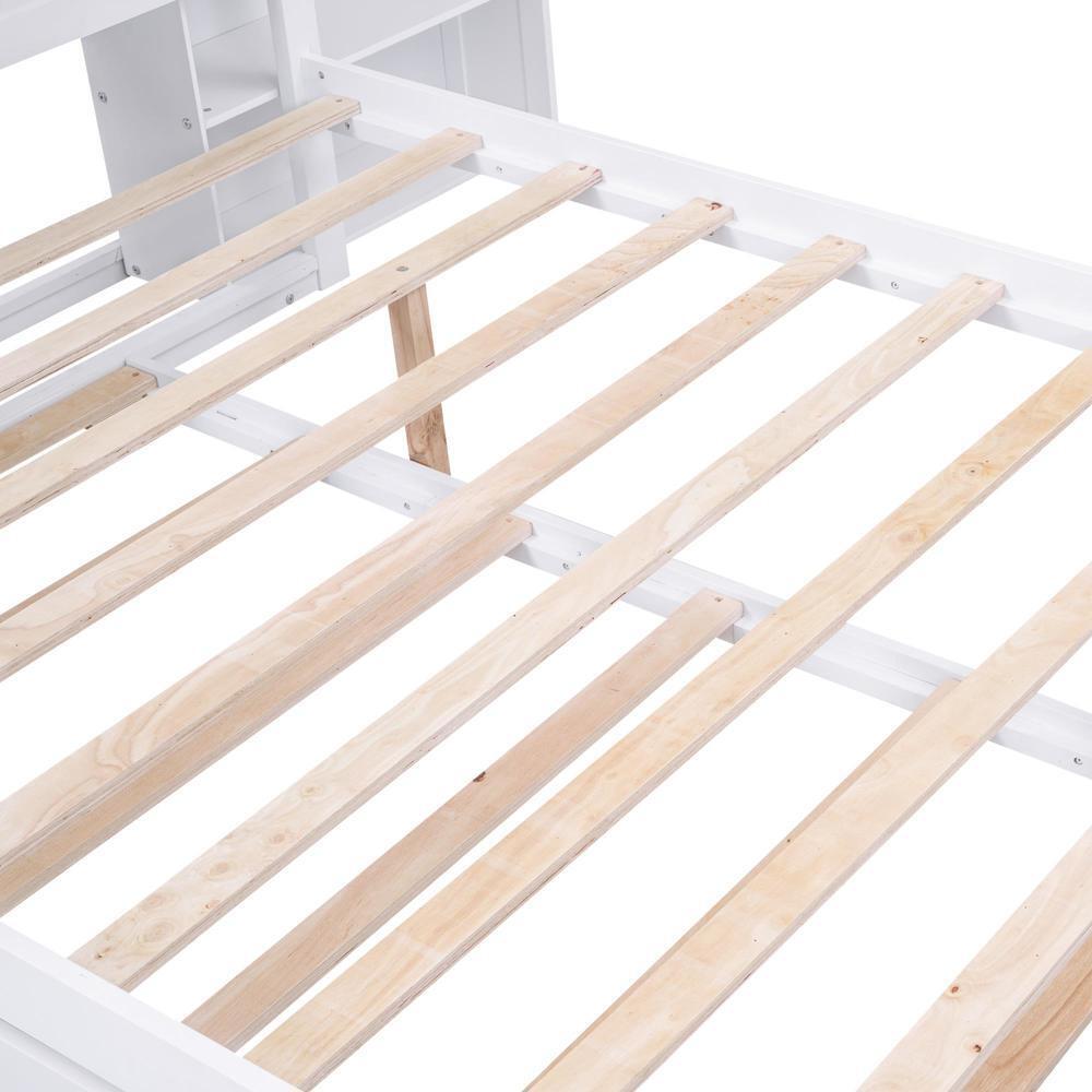 Easy Assembly Full Platform Bed with Pull Out Shelves and Twin Trundle Furniture