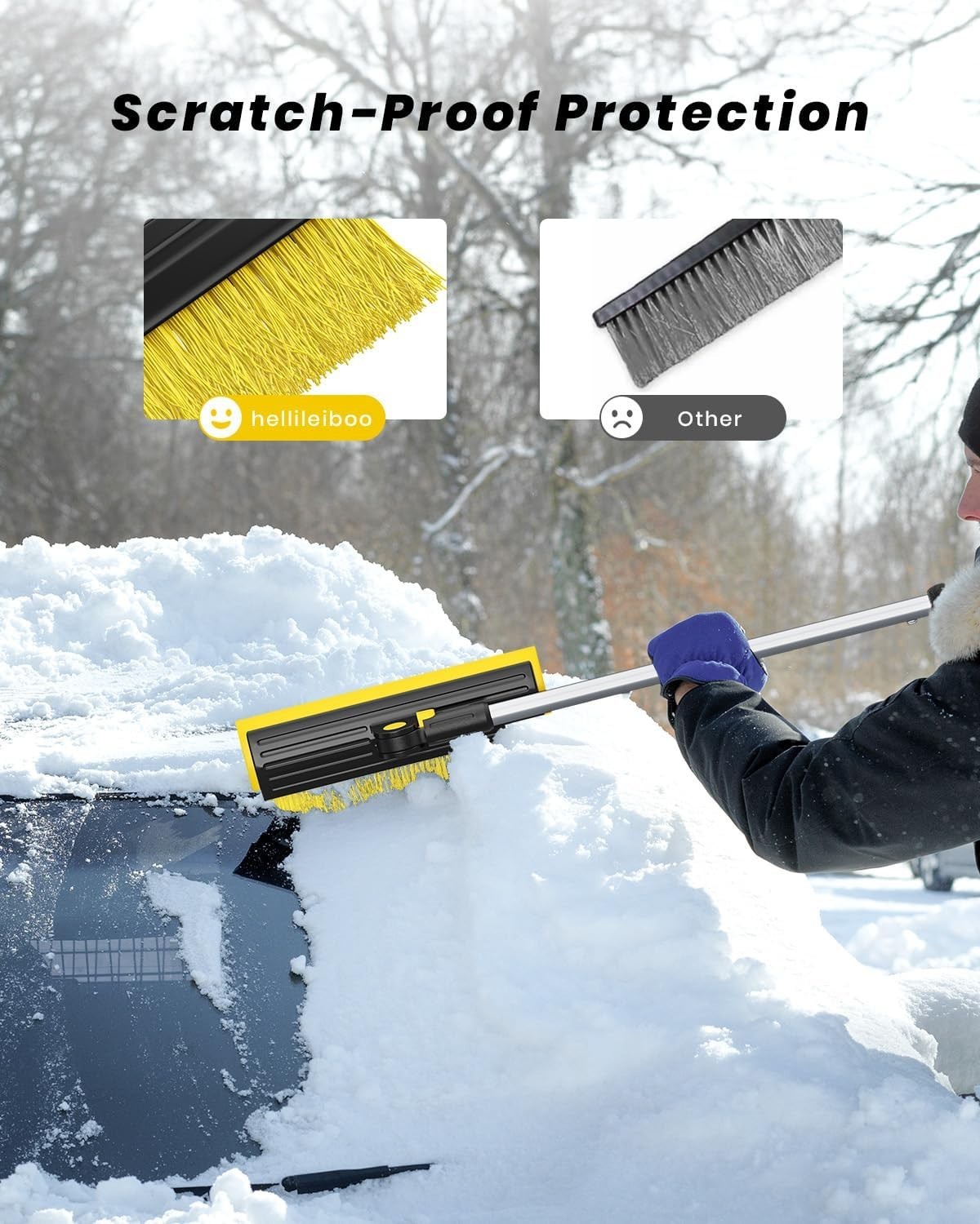 Versatile 3-in-1 Ice Scraper & Snow Brush - 55.7" Adjustable for All Vehicles