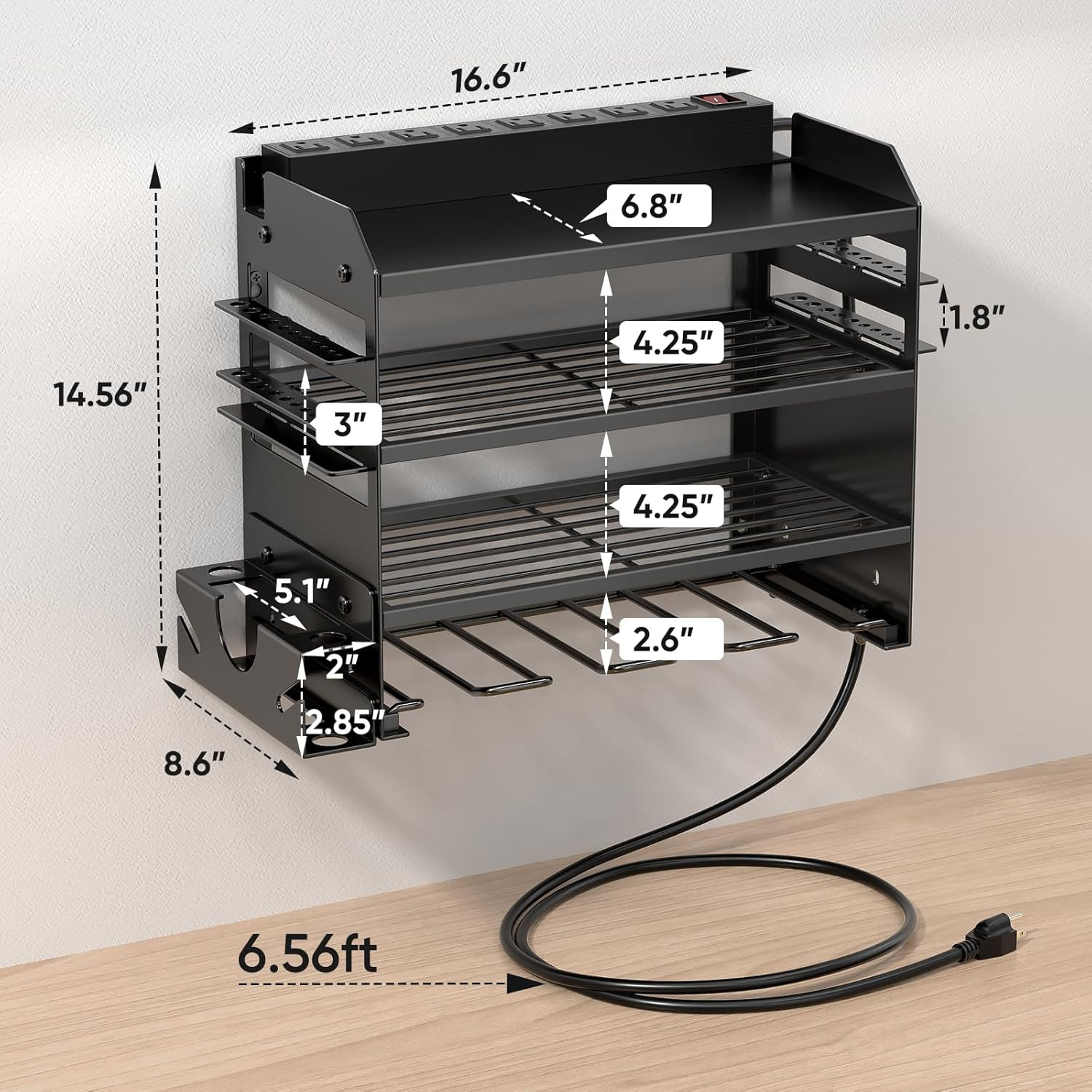 Power Tool Organizer Wall Mount with Charging Station,Tool Storage Rack with 8 O