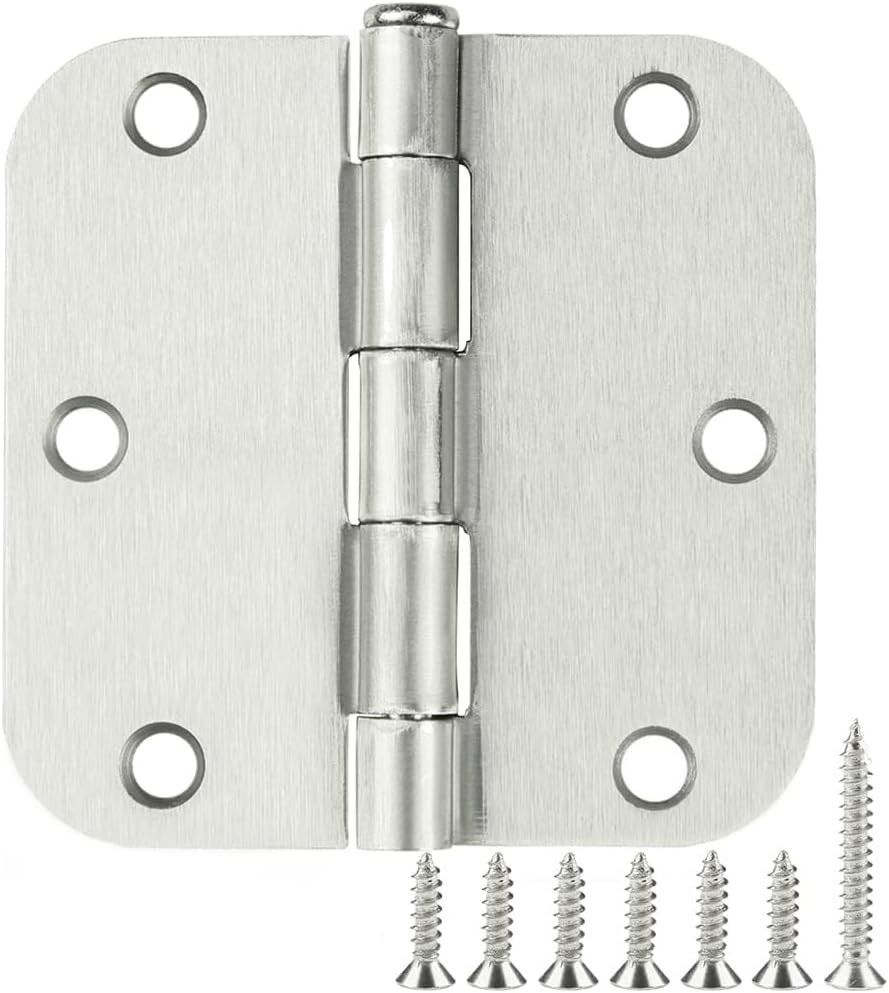 18 Pack Interior Satin Nickel Door Hinges Brushed 3.5 Inch X 1/2" Rounded 5/8 Ra