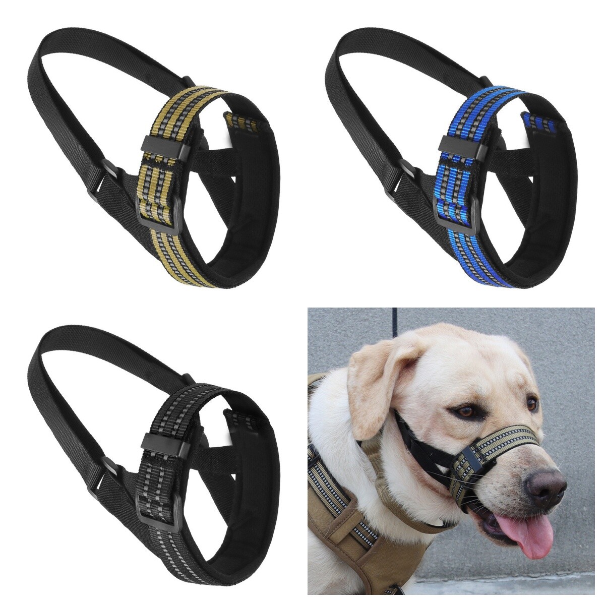 Dog Nylon Muzzle Mouth Cover Anti Stop Bite Barking Chewing Pet Mask Adjustable