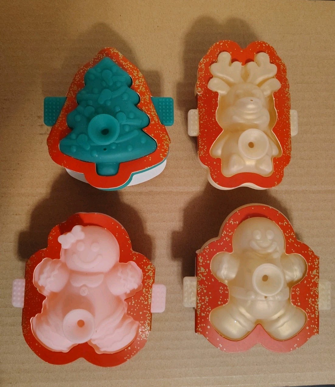 NIP Cook With Color Lot 4 Ice Molds Xmas Tree Gingerbread Man Girl Reindeer CWC