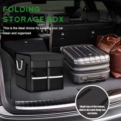 Trunk Organizer with Lid, 28L Collapsible 2-Compartment Car Storage Box Black