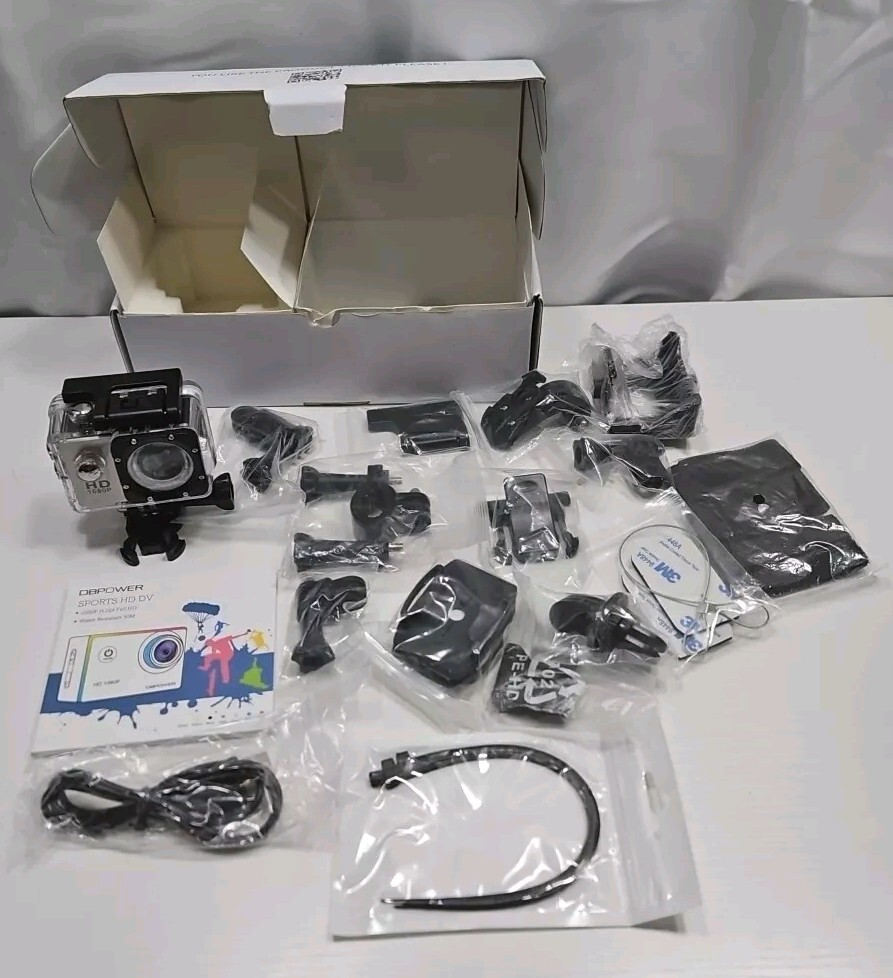 DBPOWER Waterproof Action Camera 12MP 1080P HD w/2 Batteries & Accessories New