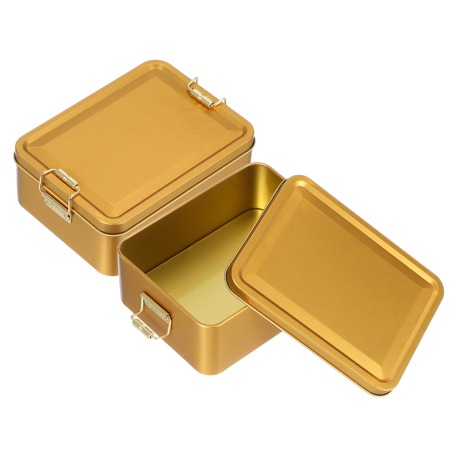2Pcs Metal Rectangular Tinplate Tin Box with Buckle Gold