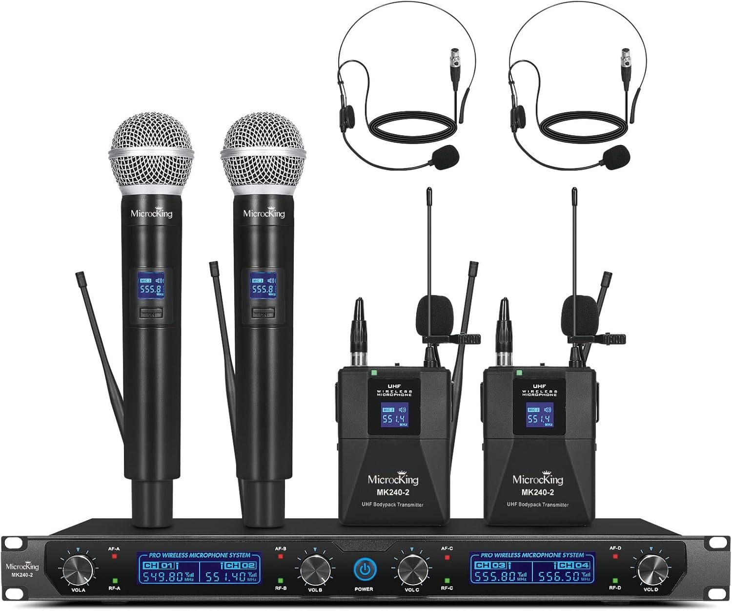 MicrocKing Wireless Microphone System, UHF Cordless Mic Set MK240-2, MK240-2