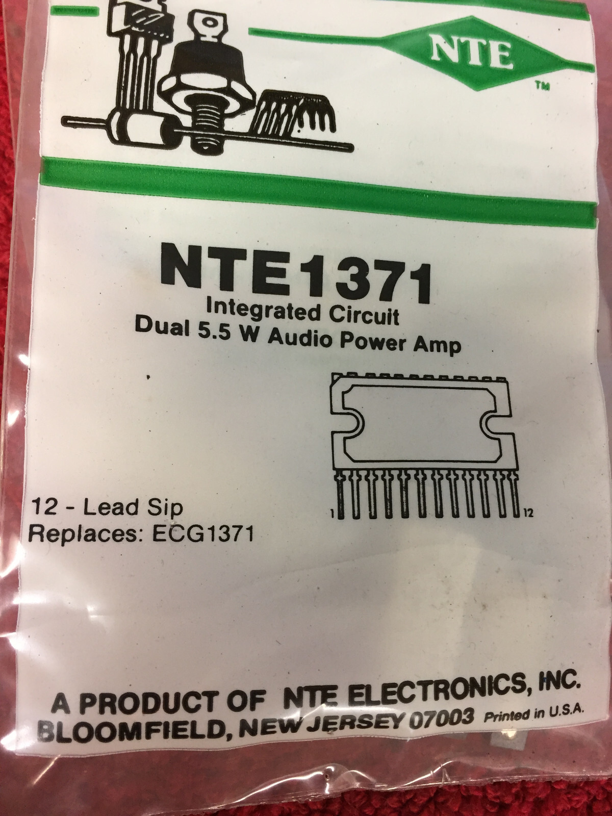 NTE1371 INTEGRATED CIRCUIT DUAL 5.5w AUDIO POWER AMP