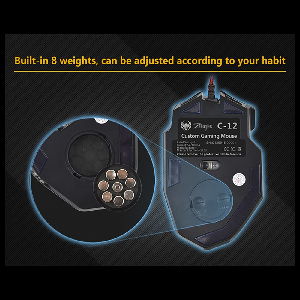 ZELOTES C-12 Wired USB Optical Gaming Mouse 12 Programmable Buttons Compute ASEW