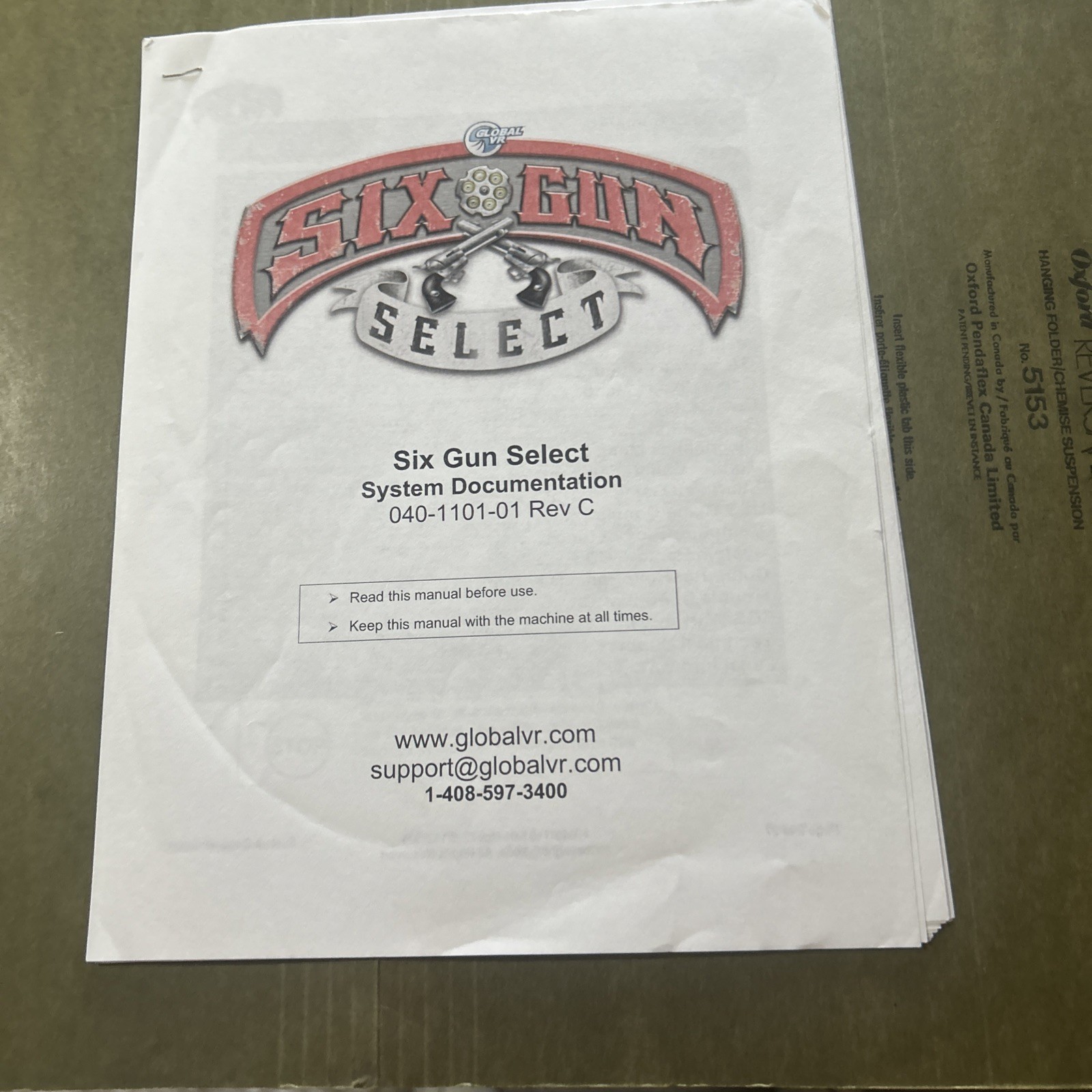 Original Factory Six Gun Select Global Vr arcade Video game Owners manual