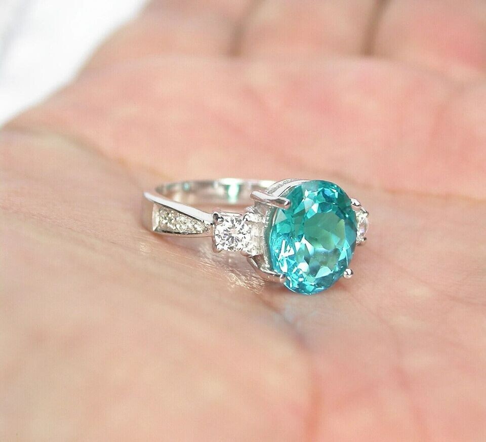 Natural Blue Paraiba Tourmaline Ring Handmade Oval Cut 925 Silver Ring  7 US