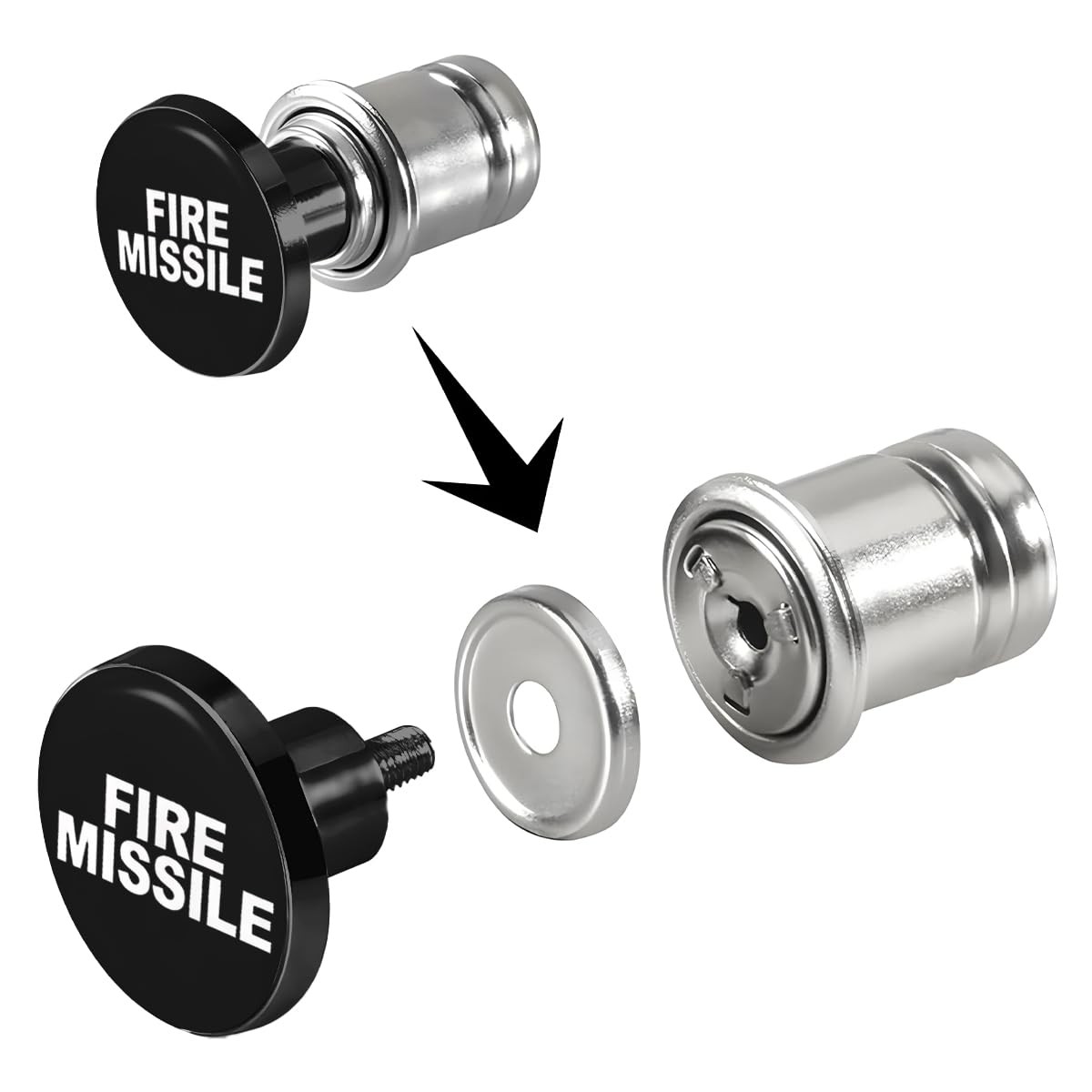 AUCELI Fire Missle Button Car Cigarette Lighter Plug, Aluminum Black/FIRE