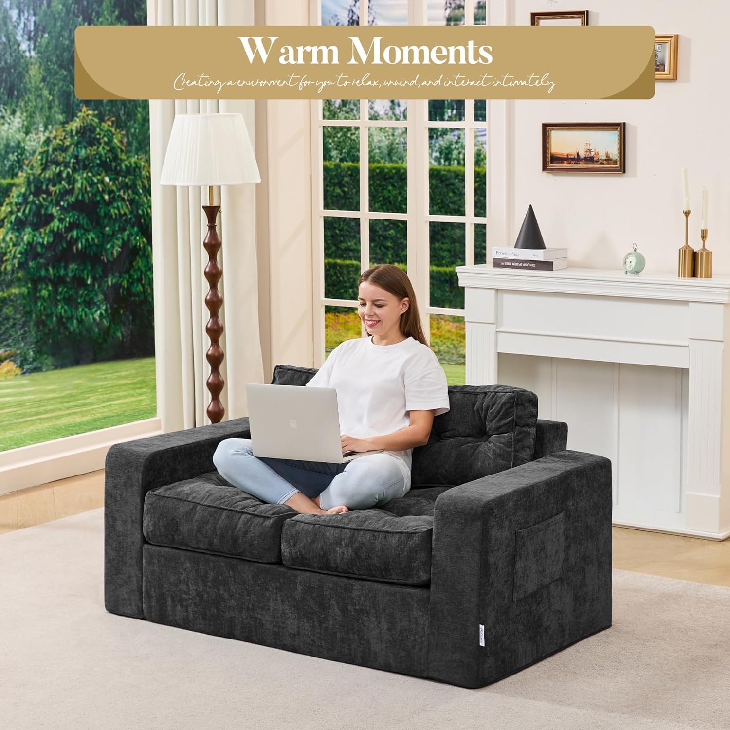 Sofa Couch Loveseat Sofa W/ Chenille Fabric 2-Seater Sofa Small Spaces