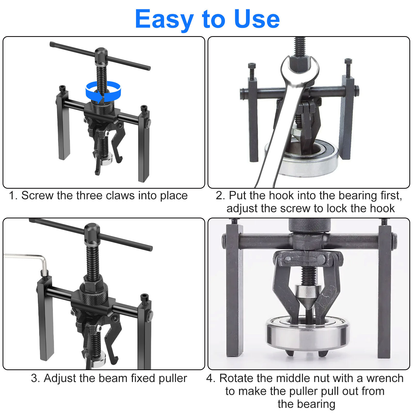 3 Jaw Inner Bearing Puller Bushing Gear Extractor Wheel Bearing Puller for Car