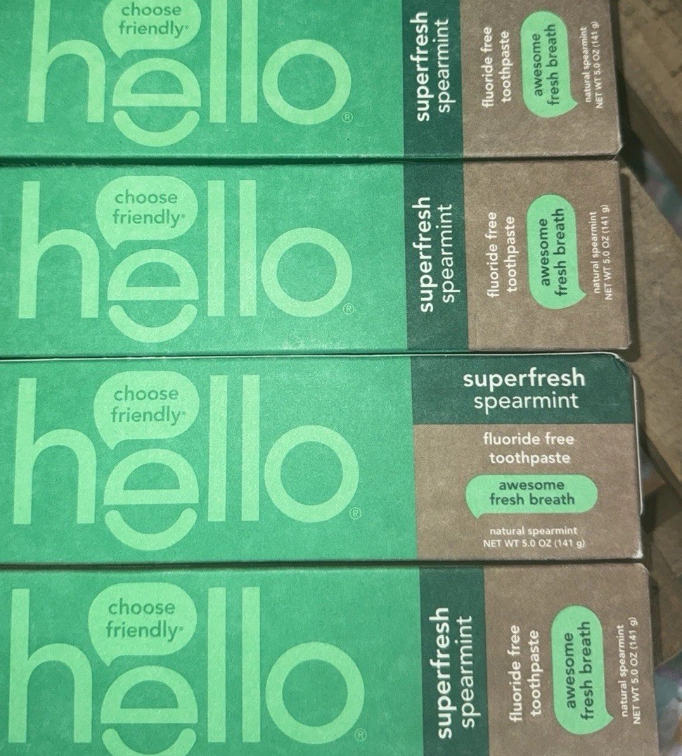 4-hello Super Fresh Spearmint Fluoride-Free Toothpaste 5.0 oz EaExp 12/2027&3/28