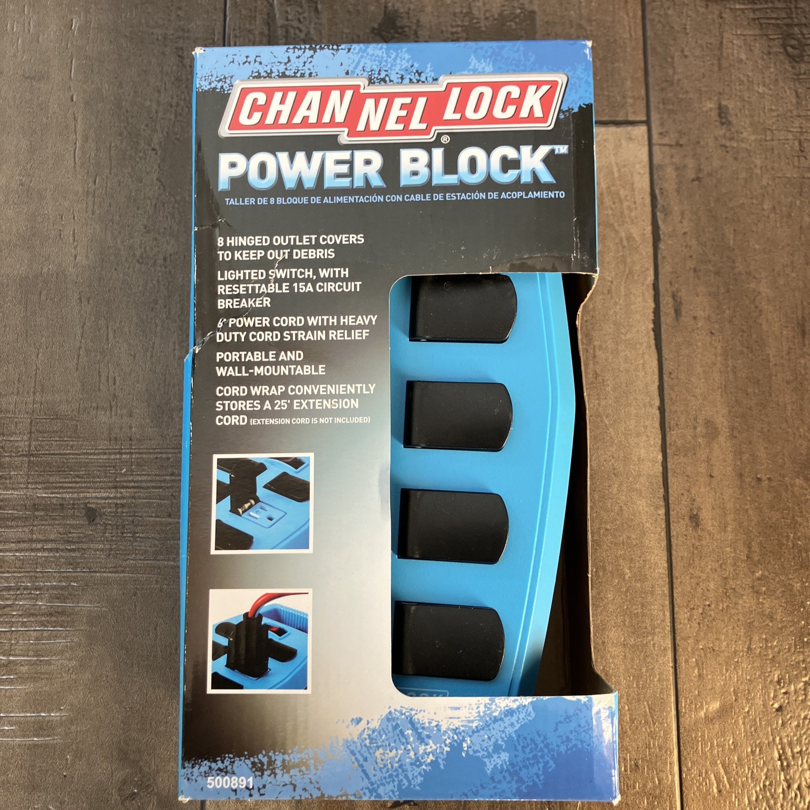 Channel Lock Power Block 8-Outlet 6 ft. Cord Heavy-Duty Indoor New Hinge Covers