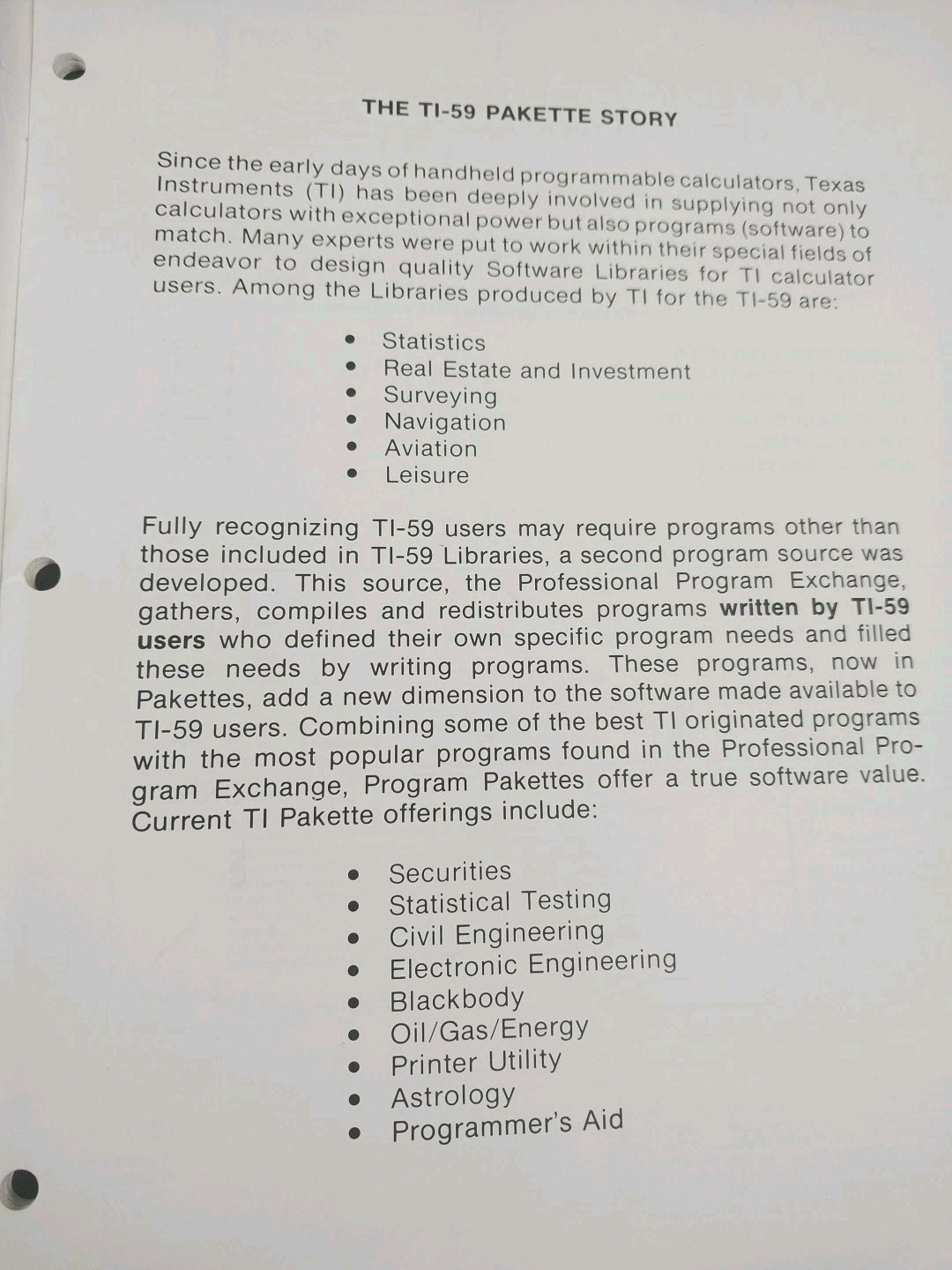 Vintage Texas Instruments TI-59 Specialty Pakettes Programming Aids Manual 1978