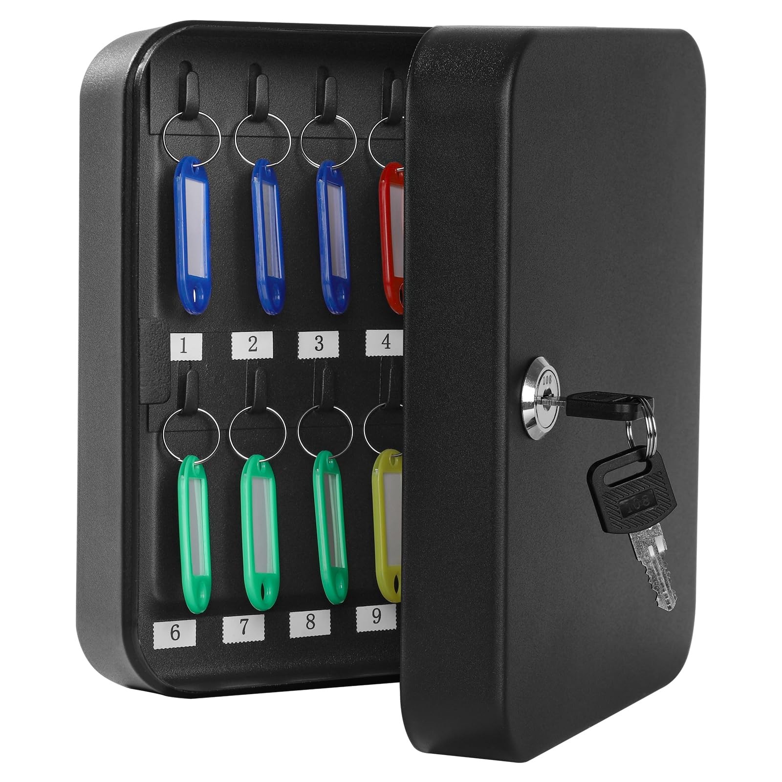 KYODOLED Key Cabinet Wall Mount, Locking Box 20 Key, Black With Lock