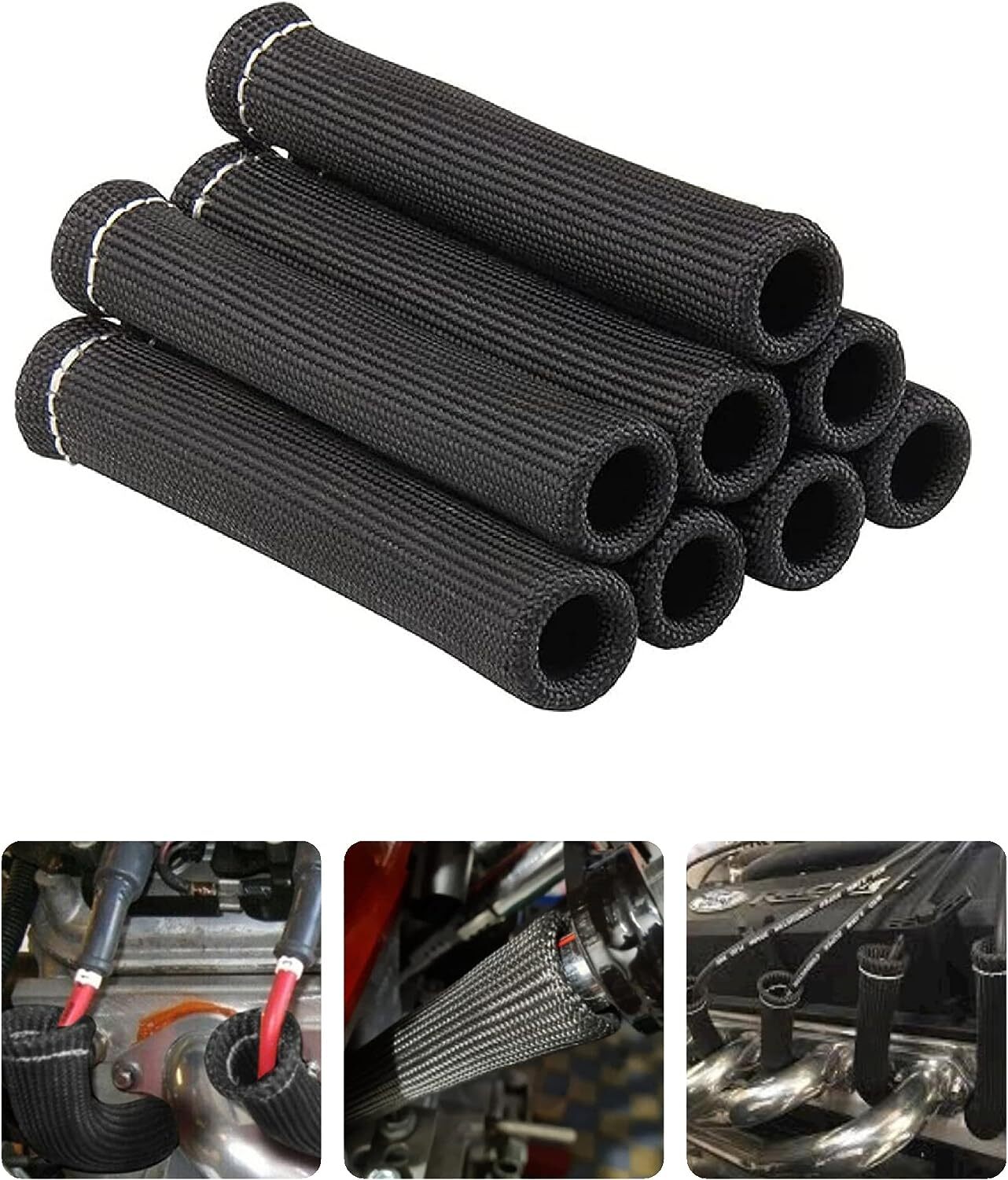 8X Black Spark Plug Wire Boots Protectors Sleeve Heat Shield Cover For SBC BBC