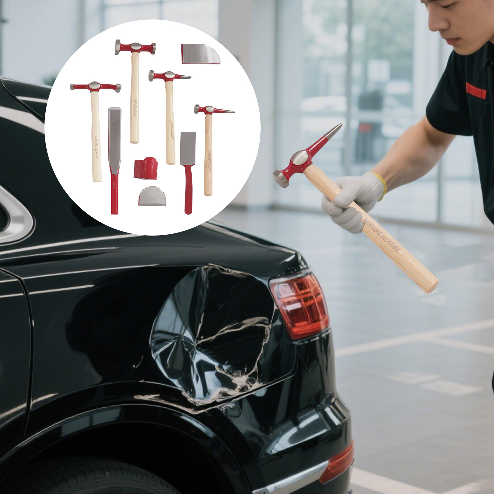 9 PCS Car Dent Removal Tool Kit, Auto Body Repair Hammer Dolly Set with Case