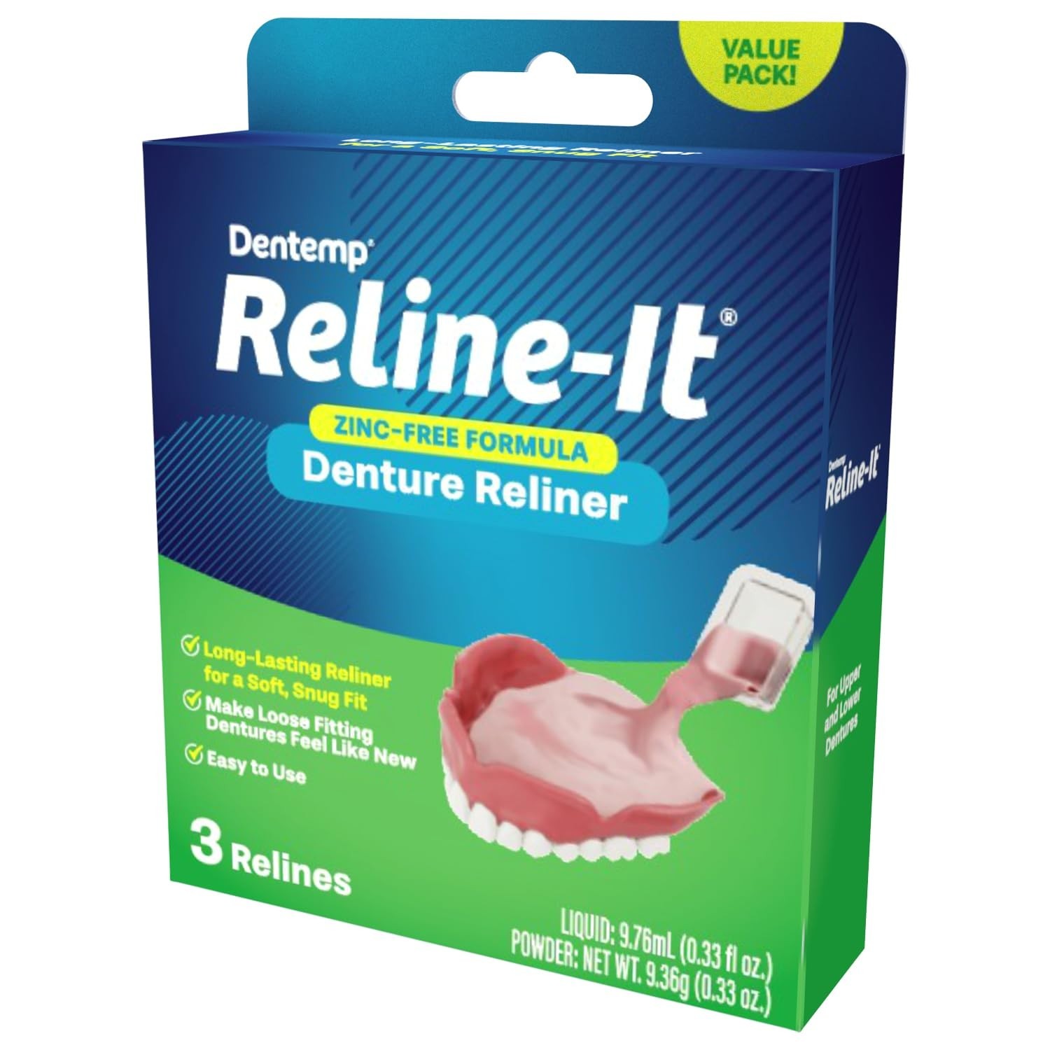 3-Pack Advanced Denture Reliner - Quick Fix for Loose Dentures - Non-Irritating
