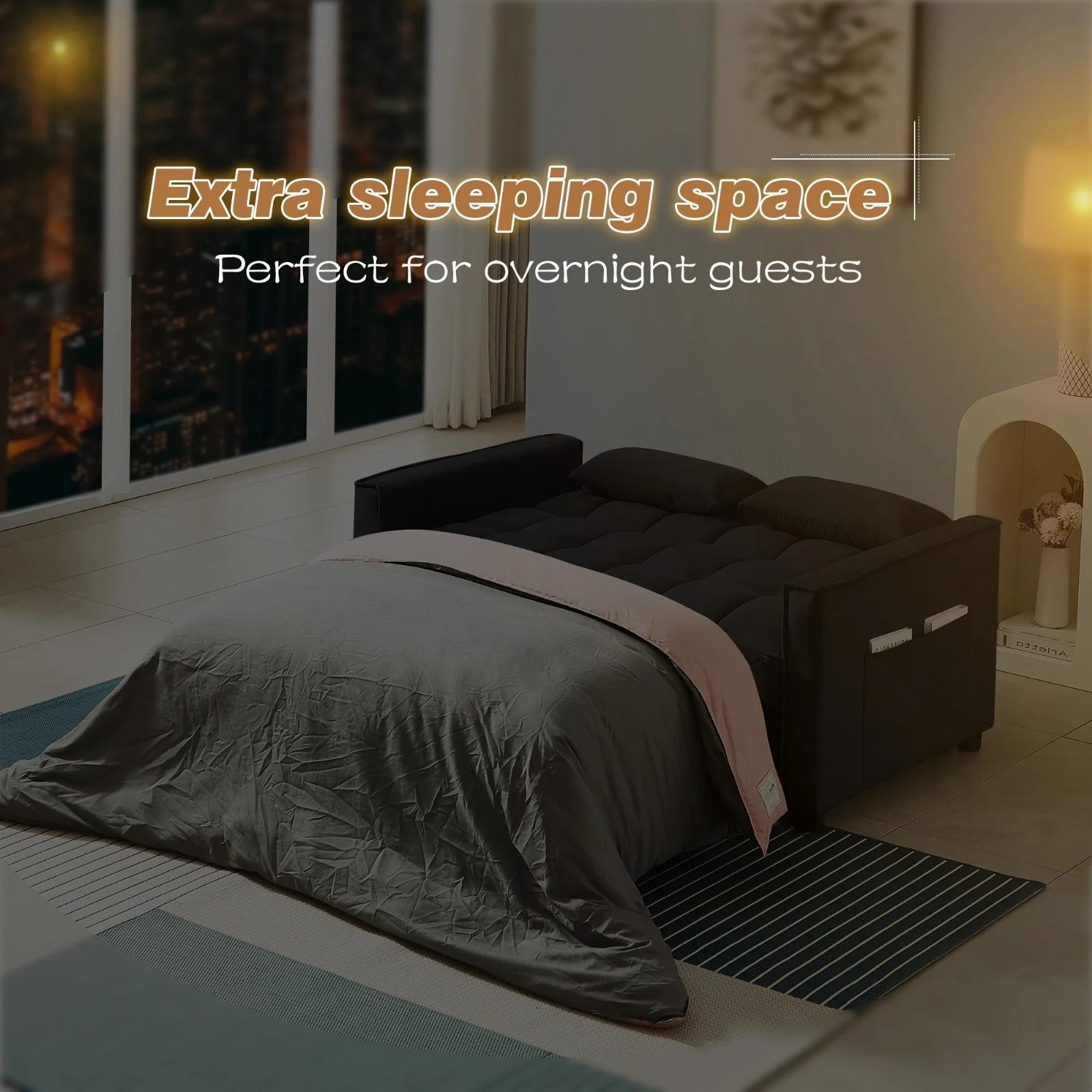 4-In-1 Convertible Pull Out Couch Futon Sofa Bed Loveseat Sleeper Velvet Tufted