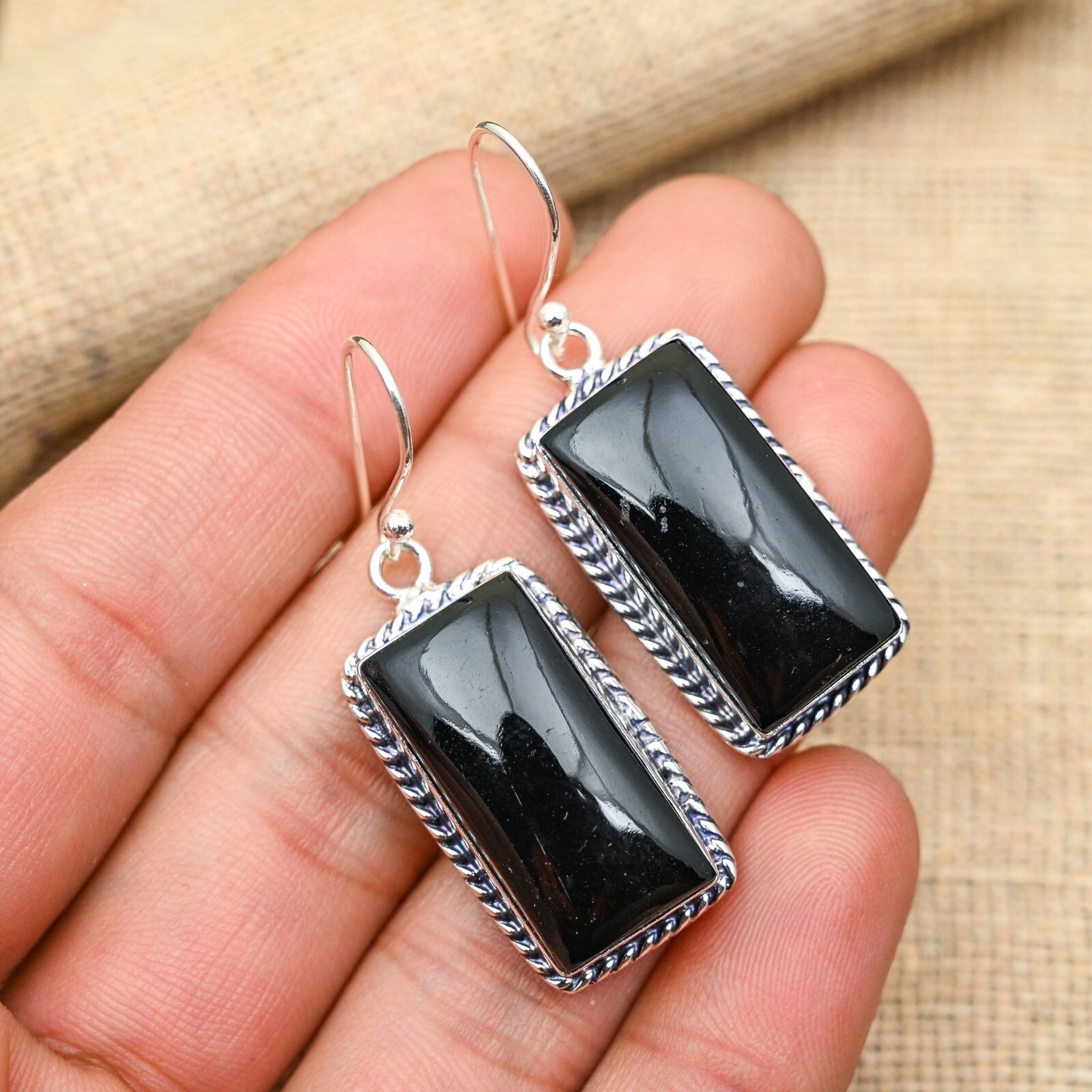 Black Onyx Gemstone Handmade 925 Sterling Silver Jewelry Earring