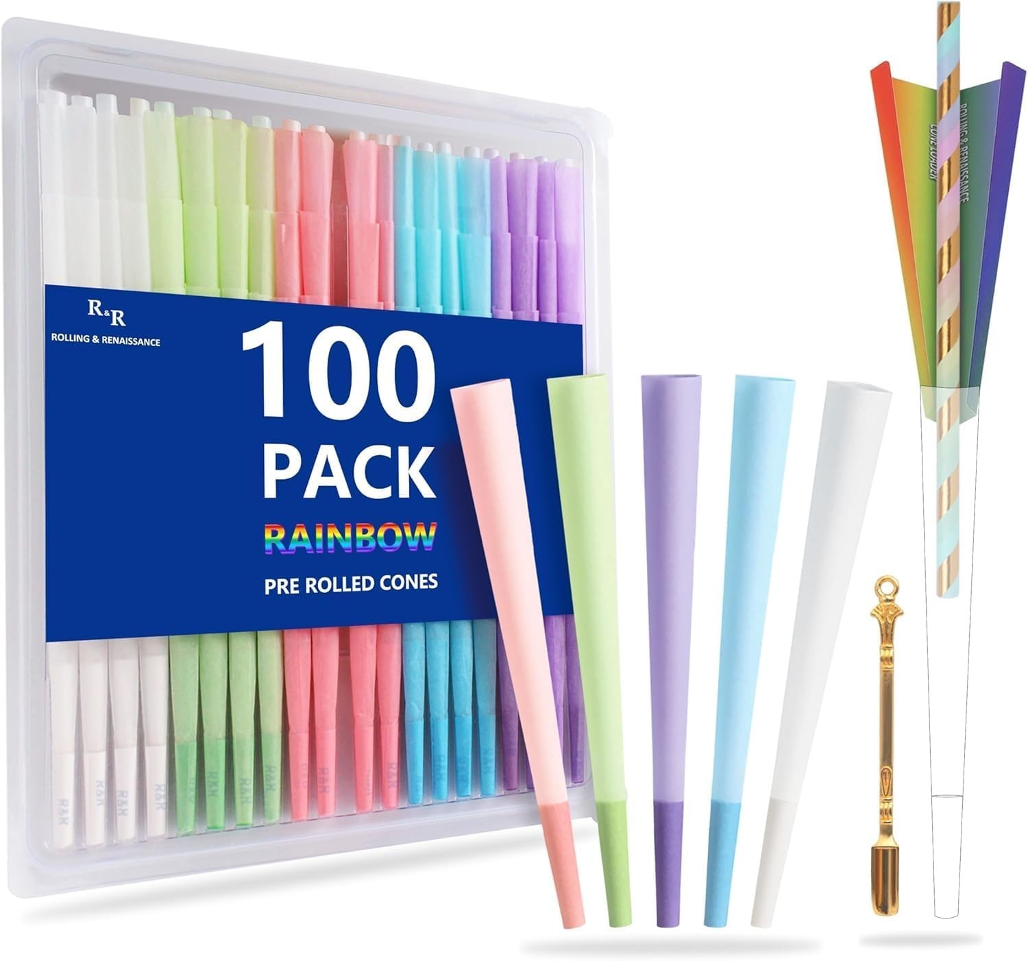 100 Pack Colorful Rolling Papers Pre Rolled Cones King Size - 108mm King Size...
