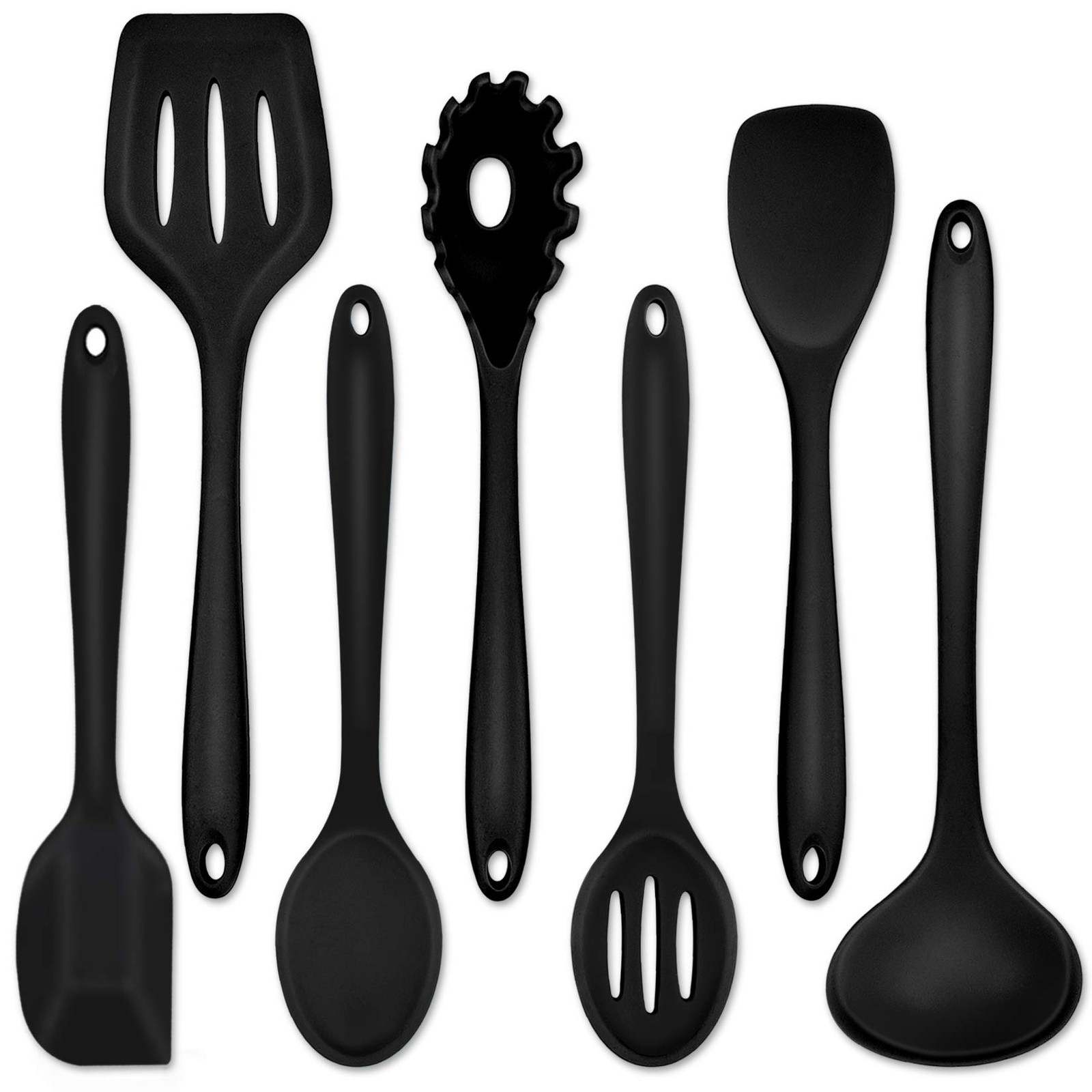Silicone Cooking Utensils Set of 7, Heat-proof Kitchen Utensils Set for Nonst...