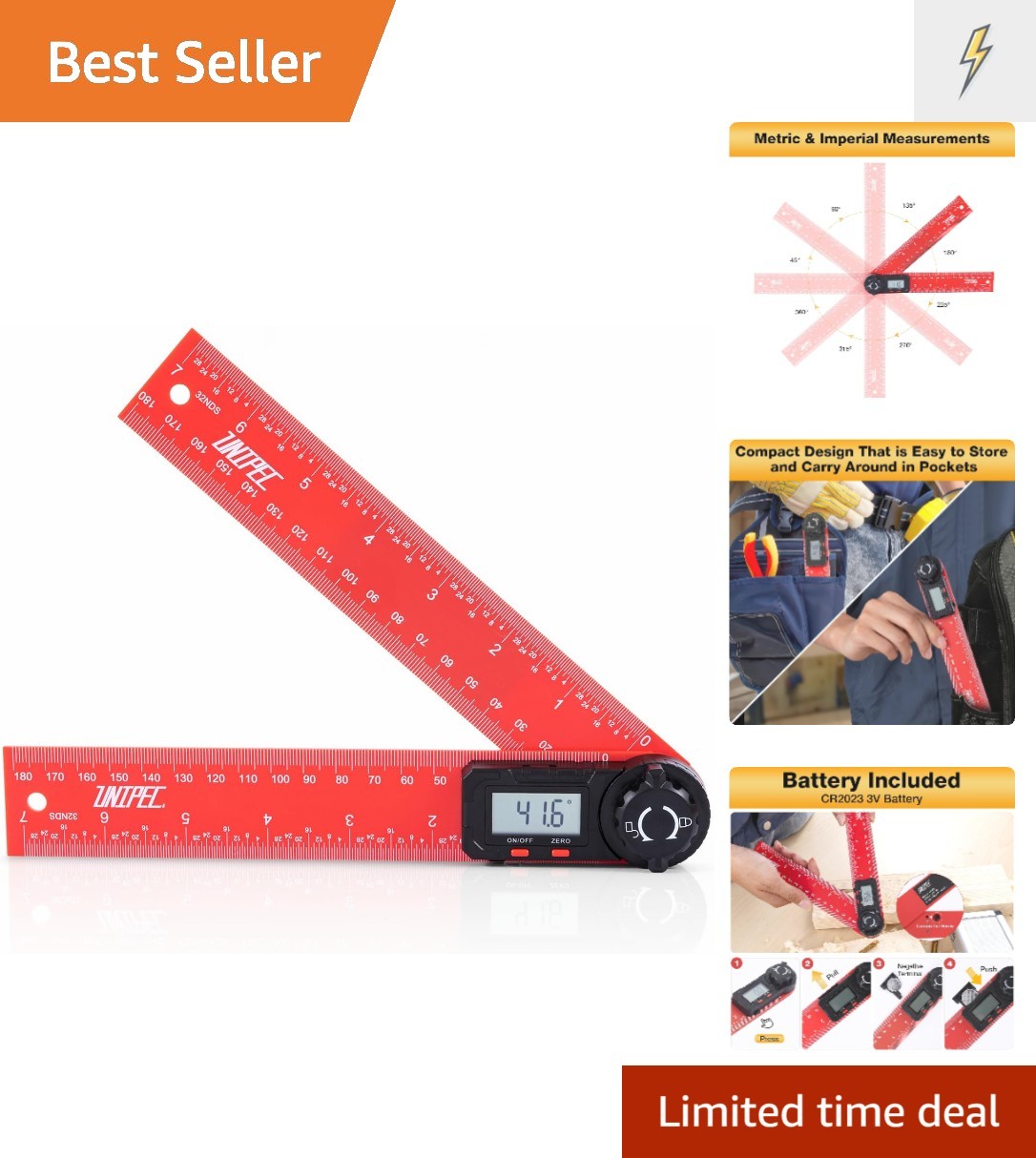 Digital Angle Finder Protractor 7" / 200 mm Angle Measuring Tool w/ LCD Display