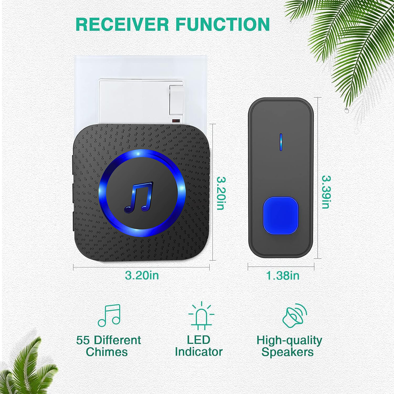 Home wireless doorbell with 4 buttons, suitable for multi-point calling,Black