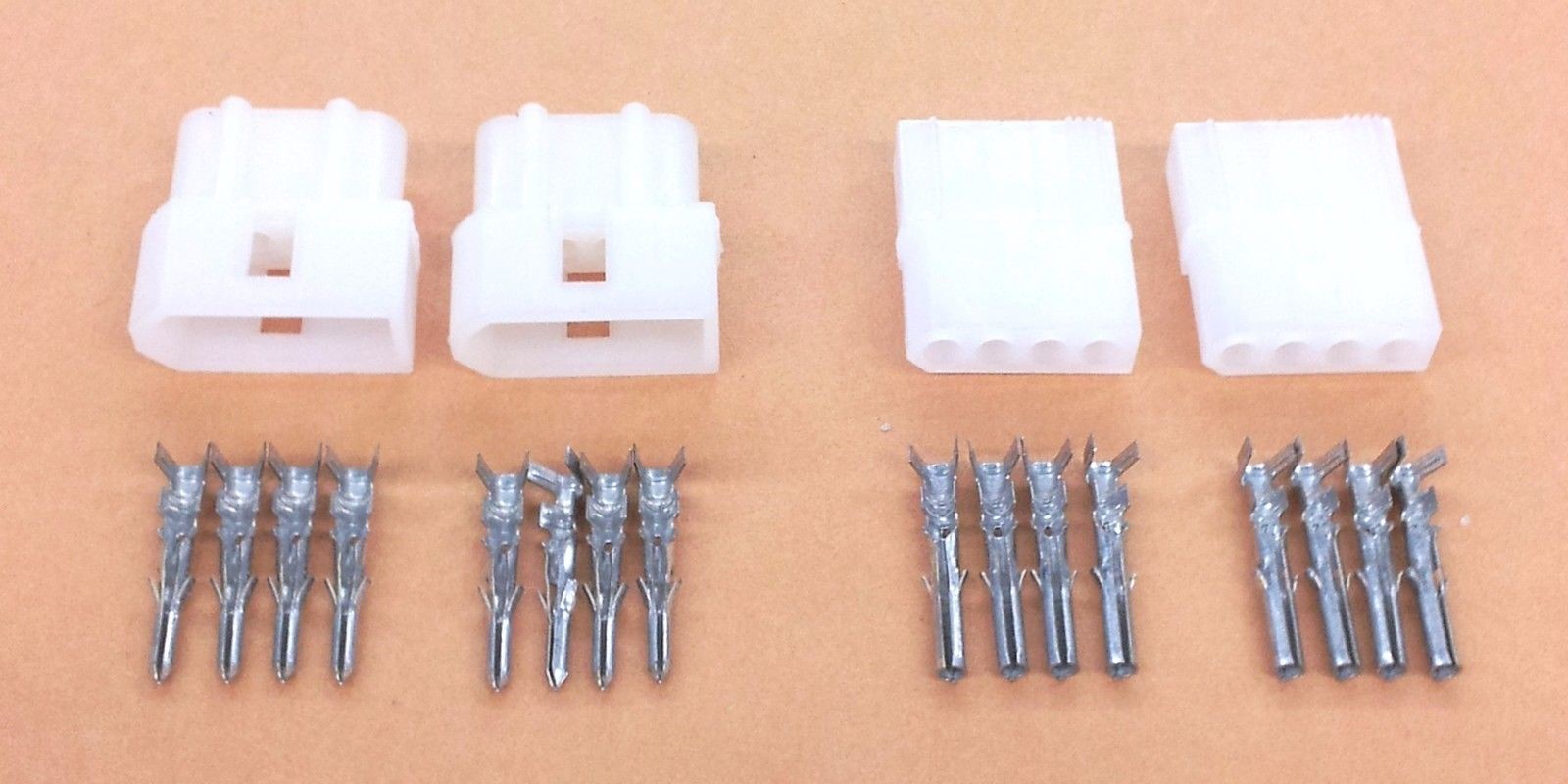 2 Pairs of 4 Circuit Molex 0.093" Male and Female Connectors with Pins
