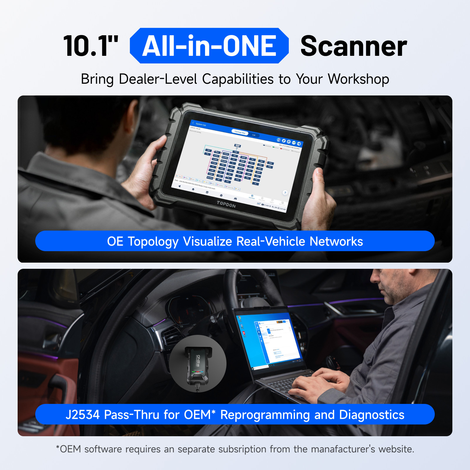 TODPON ONE Lite 10.1" Scan Tool, Bidirectional, ECU Coding, 50+ Service Function
