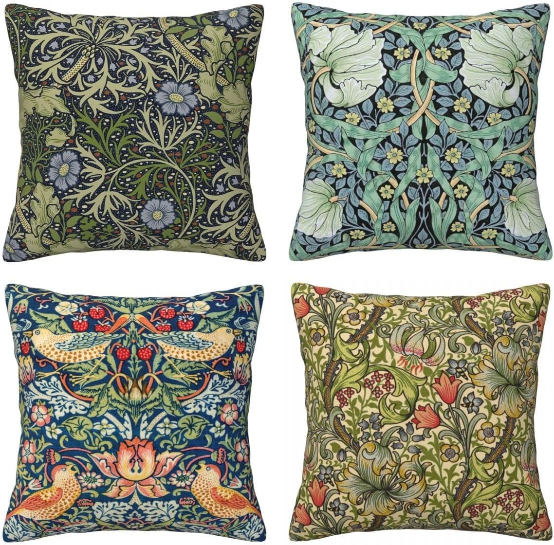 William Morris Throw Pillow Covers 18x18 Inch Set of 4, Vintage Botanical Floral