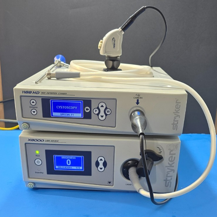 Stryker 1188 Camera System, X8000 Light Source , 5mm Scope & Fiber Optic Cable